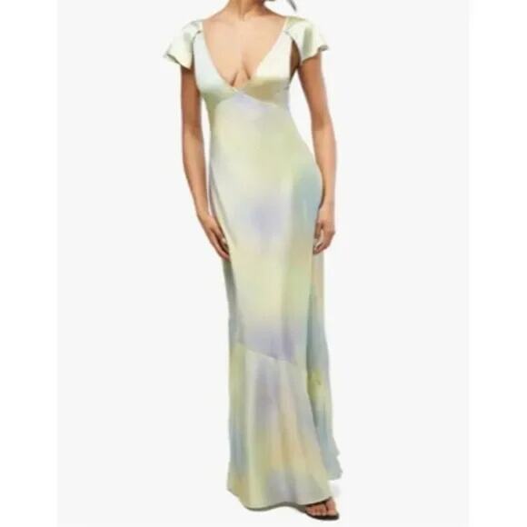 NWT WeWoreWhat Lace Silky Charmeuse Midi Maxi Slip Dress 0 Gold Ombre Watercolor - Picture 12 of 15